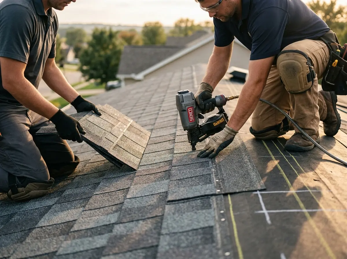 Professional roofer working on a residential roof in Issaquah
